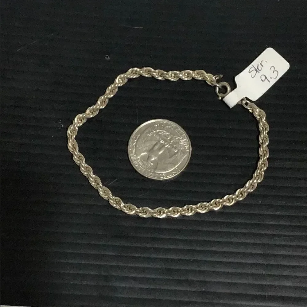 Vintage sterling, silver rope, bracelet, 8 inches